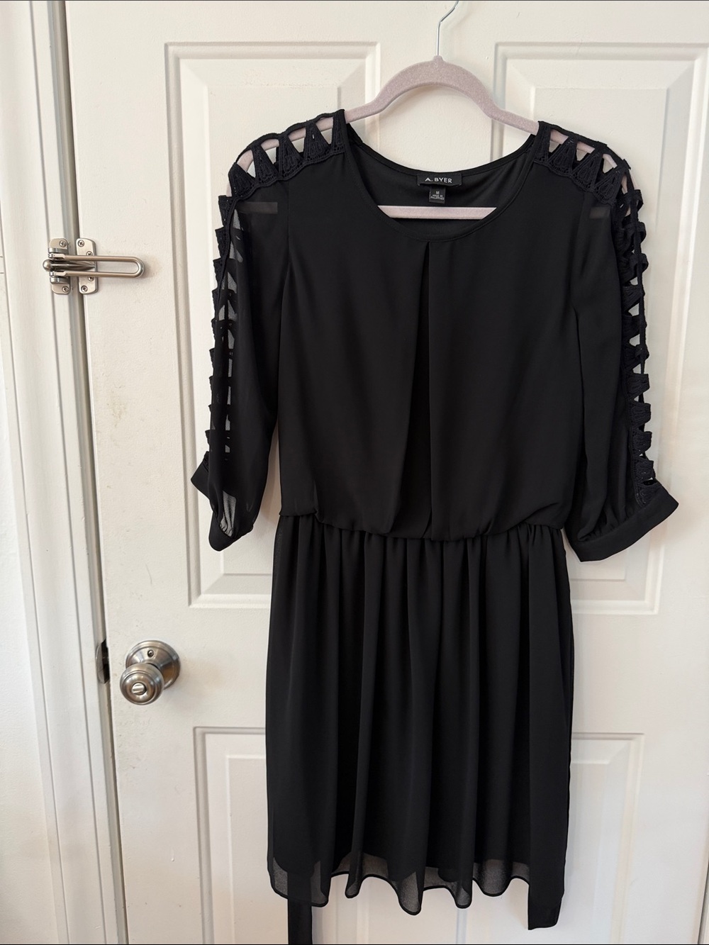 A. Byer Black Midi Dress with Lattice Sleeve Detail